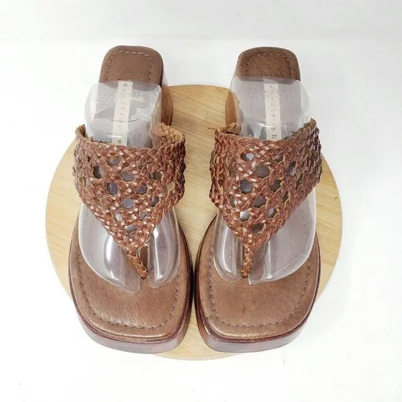 Apostrophe Sandals Womens 7.5 Platform Woven Brown Leather Thong Chunky Y2K Shoe