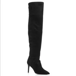 Aqua Women's Black Suede Lola Knee High Pointed Toe Side Zip High-Heel Boots NWT