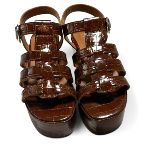 AQUATALIA &quot;Dafne&quot; Croco Platform Brown Fisherman Sandals, NEW! Size 9.5