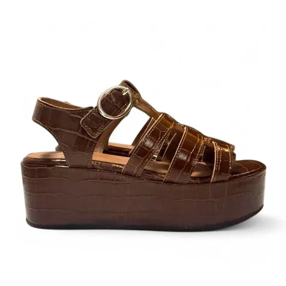 AQUATALIA &quot;Dafne&quot; Croco Platform Brown Fisherman Sandals, NEW! Size 9.5