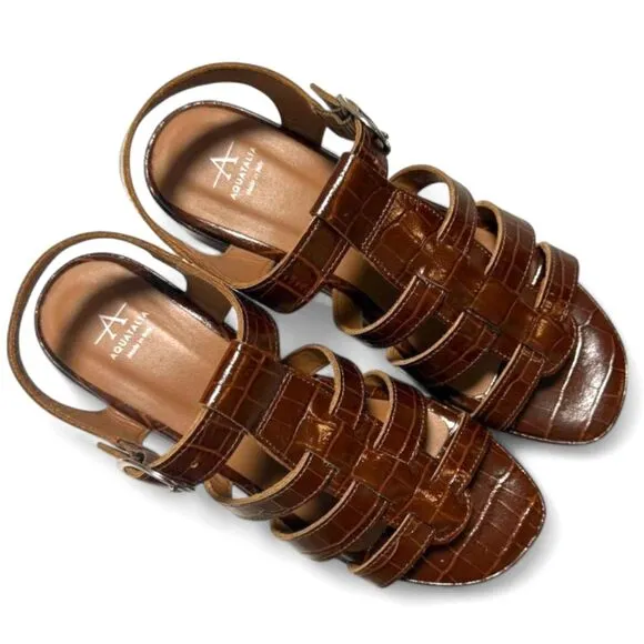 AQUATALIA &quot;Dafne&quot; Croco Platform Brown Fisherman Sandals, NEW! Size 9.5