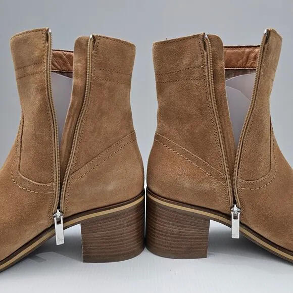 Aquatalia Bellamy Ankle Bootie Heeled Water Resistant Sienna Brown Suede Size 10