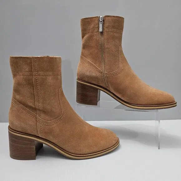 Aquatalia Bellamy Ankle Bootie Heeled Water Resistant Sienna Brown Suede Size 10