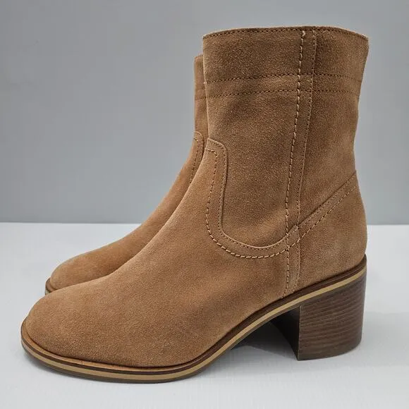 Aquatalia Bellamy Ankle Bootie Heeled Water Resistant Sienna Brown Suede Size 10