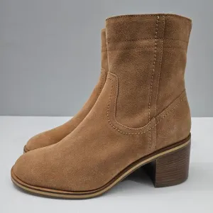 Aquatalia Bellamy Ankle Bootie Heeled Water Resistant Sienna Brown Suede Size 10