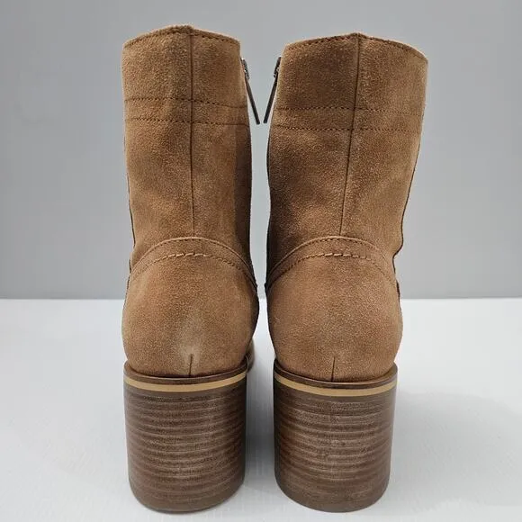 Aquatalia Bellamy Ankle Bootie Heeled Water Resistant Sienna Brown Suede Size 10
