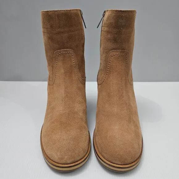 Aquatalia Bellamy Ankle Bootie Heeled Water Resistant Sienna Brown Suede Size 10