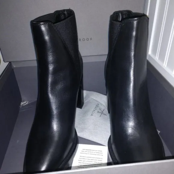 Aquatalia Black Weatherproof Leather High Heel Boots