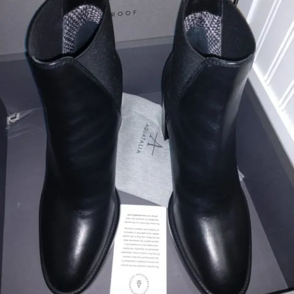 Aquatalia Black Weatherproof Leather High Heel Boots