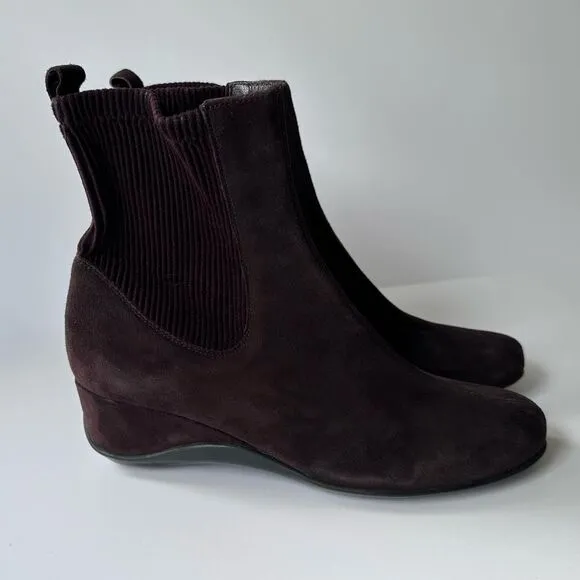 Aquatalia Brown Suede Low Wedge Ankle Boots Size 5.5