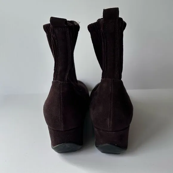 Aquatalia Brown Suede Low Wedge Ankle Boots Size 5.5