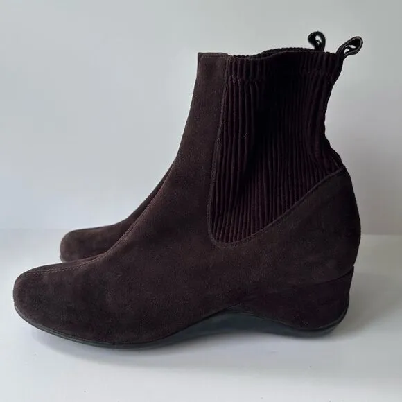 Aquatalia Brown Suede Low Wedge Ankle Boots Size 5.5