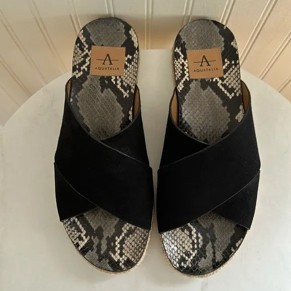 Aquatalia Elyse Espadrille Sandals Suede/Snake Black