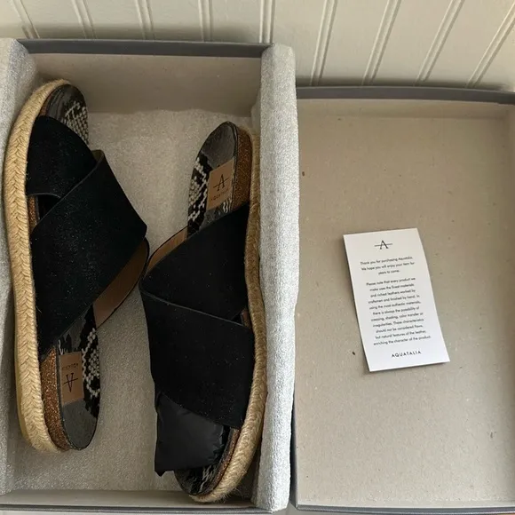 Aquatalia Elyse Espadrille Sandals Suede/Snake Black
