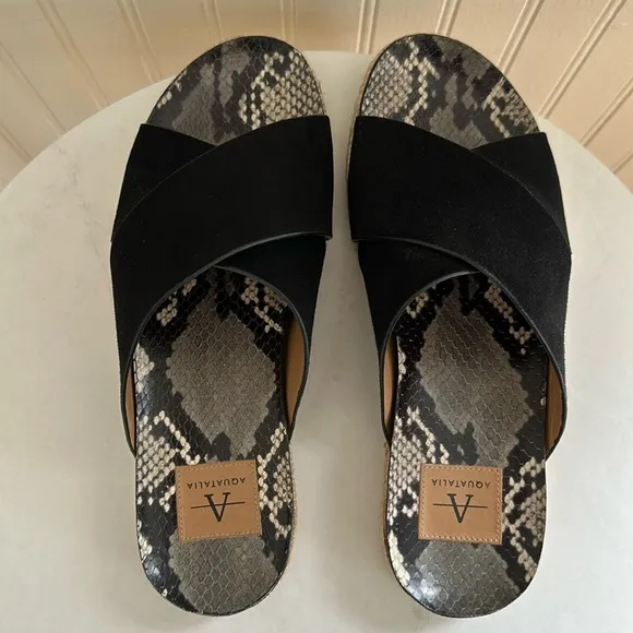Aquatalia Elyse Espadrille Sandals Suede/Snake Black