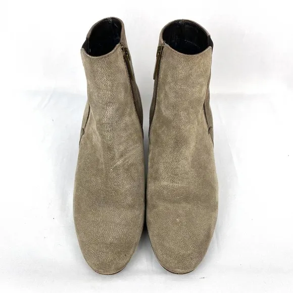 Aquatalia Faylynn Boots Taupe Suede Leather Weatherproof Ankle Booties Heeled 8