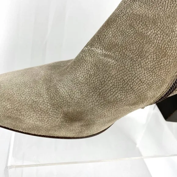 Aquatalia Faylynn Boots Taupe Suede Leather Weatherproof Ankle Booties Heeled 8