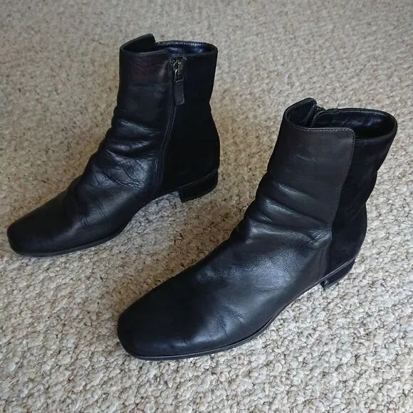 AQUATALIA Lucia Black Leather Suede Ankle Boots Size 8