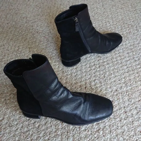 AQUATALIA Lucia Black Leather Suede Ankle Boots Size 8