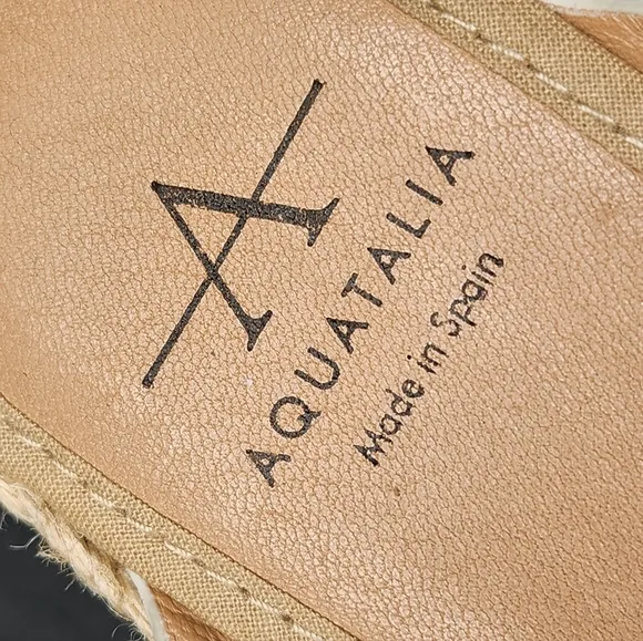 Aquatalia sandals women's 9 white leather Marina wedge espadrille croc embossed
