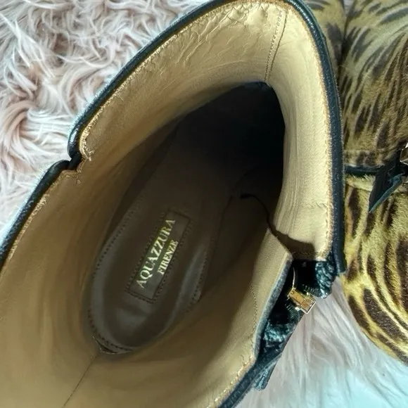 Aquazzura Quant Leopard Print Kitten Heel Boots Brown Size EU 36,5 US 6,5