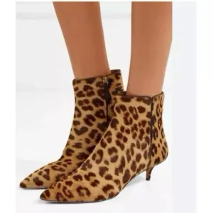 Aquazzura Quant Leopard Print Kitten Heel Boots Brown Size EU 36,5 US 6,5