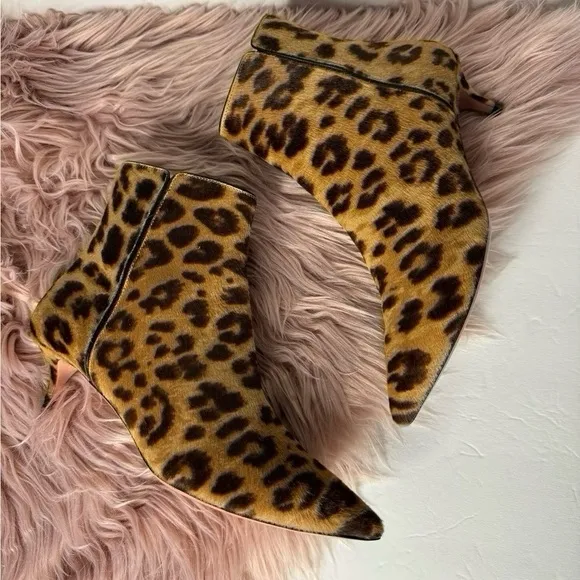 Aquazzura Quant Leopard Print Kitten Heel Boots Brown Size EU 36,5 US 6,5