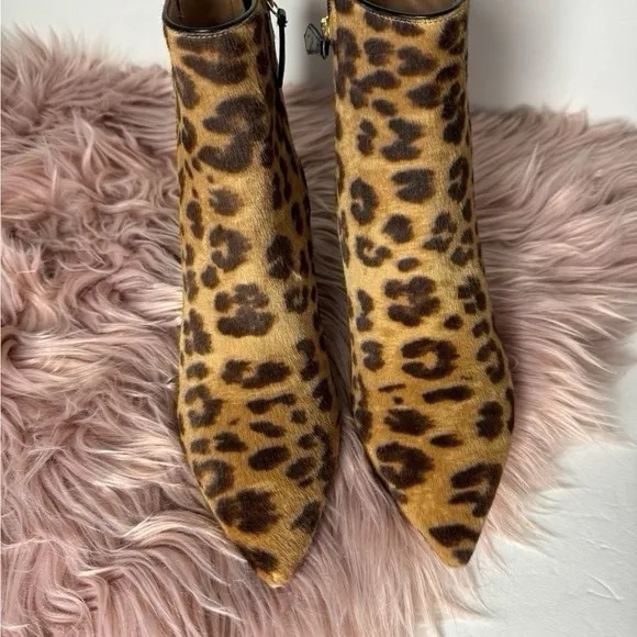 Aquazzura Quant Leopard Print Kitten Heel Boots Brown Size EU 36,5 US 6,5