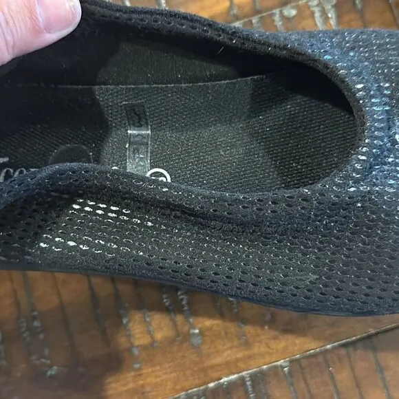 Arcopedico black shimmer ballet flats slip on 38 7 7.5