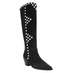 Arezzo Women's Hazel Leather Low Block Pointed Toe Boots Black Black Size 6