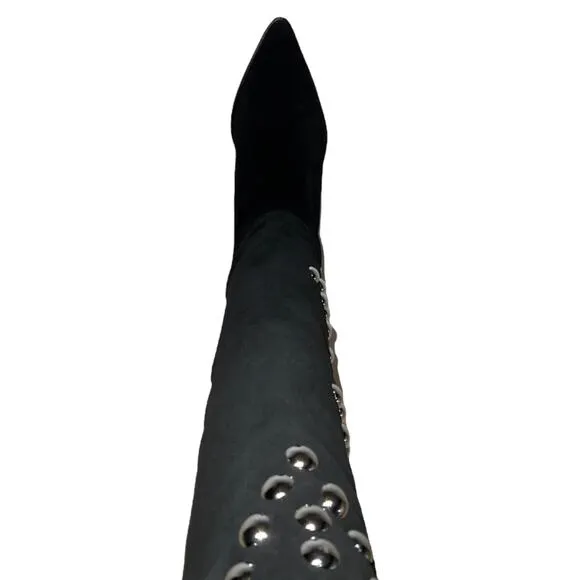 Arezzo Women's Hazel Leather Low Block Pointed Toe Boots Black Black Size 6