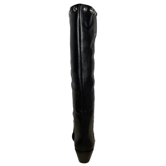 Arezzo Women's Hazel Leather Low Block Pointed Toe Boots Black Black Size 6