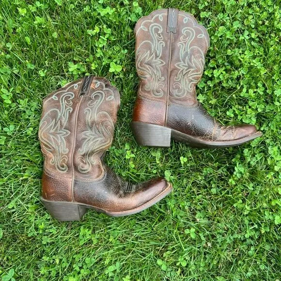 Ariat 15825 Leather Boots Women's Size 6.5‎ Brown Heel Cowboy Cowgirl Western