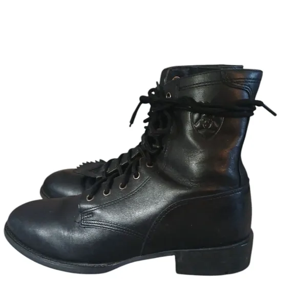 Ariat Black Leather Ankle Boots with Men's Lace-Up Combat Boots Sz 8.5