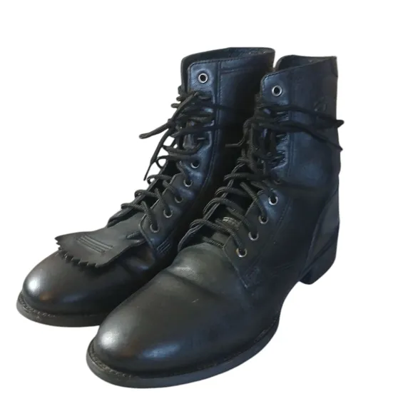 Ariat Black Leather Ankle Boots with Men's Lace-Up Combat Boots Sz 8.5