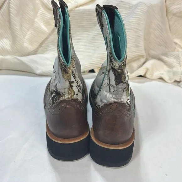 ARIAT FATBABY Cowboy Boots Women's Size 7.5 Blue leather Camo Brown Western