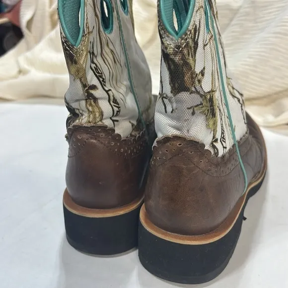 ARIAT FATBABY Cowboy Boots Women's Size 7.5 Blue leather Camo Brown Western