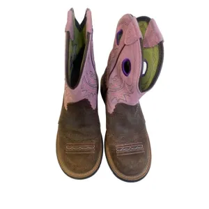 Ariat Fatbaby Pink Brown Cowgirl Boots Leather Sz 7.5B Western Pull-On Casual