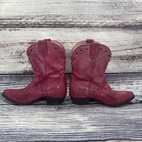 Ariat Nashville Pink Leather Suede Studded Western Cowgirl Boots Shoes, size 2.5