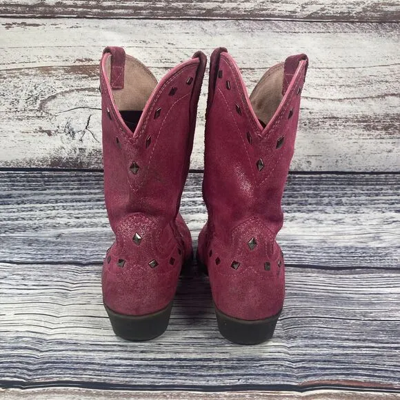 Ariat Nashville Pink Leather Suede Studded Western Cowgirl Boots Shoes, size 2.5