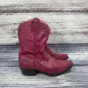 Ariat Nashville Pink Leather Suede Studded Western Cowgirl Boots Shoes, size 2.5