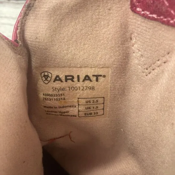 Ariat Nashville Pink Leather Suede Studded Western Cowgirl Boots Shoes, size 2.5