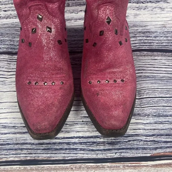 Ariat Nashville Pink Leather Suede Studded Western Cowgirl Boots Shoes, size 2.5