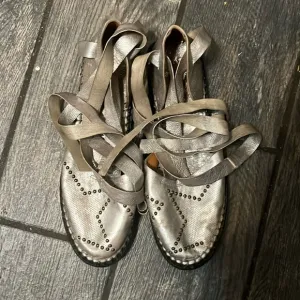 A.S.98 espadrille ankle wrap silver metallic metal stud sandals
