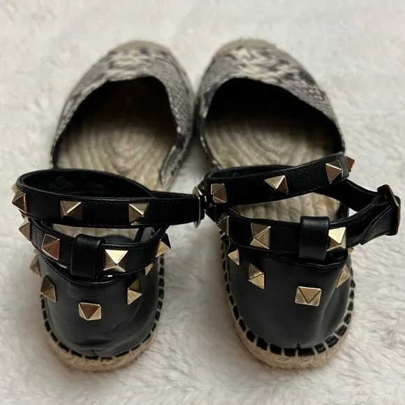 ASH Black and Tan w/gold stud accents Espadrille Sandals in excellent condition