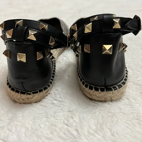 ASH Black and Tan w/gold stud accents Espadrille Sandals in excellent condition