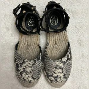 ASH Black and Tan w/gold stud accents Espadrille Sandals in excellent condition