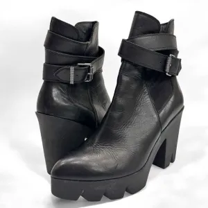 ASH Tank Leather Platform Boots Black Strap Women's Size 41 EU/11US Goth Punk