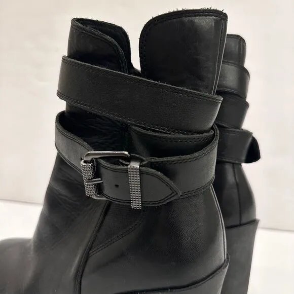 ASH Tank Leather Platform Boots Black Strap Women's Size 41 EU/11US Goth Punk
