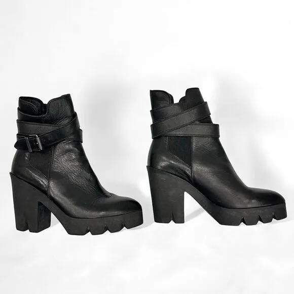 ASH Tank Leather Platform Boots Black Strap Women's Size 41 EU/11US Goth Punk